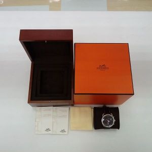 台中手錶流當拍賣 原裝 HERMES 愛馬仕 Arceau 三眼計時 不鏽鋼 自動 男女錶 9成5新 盒單齊 ZR439